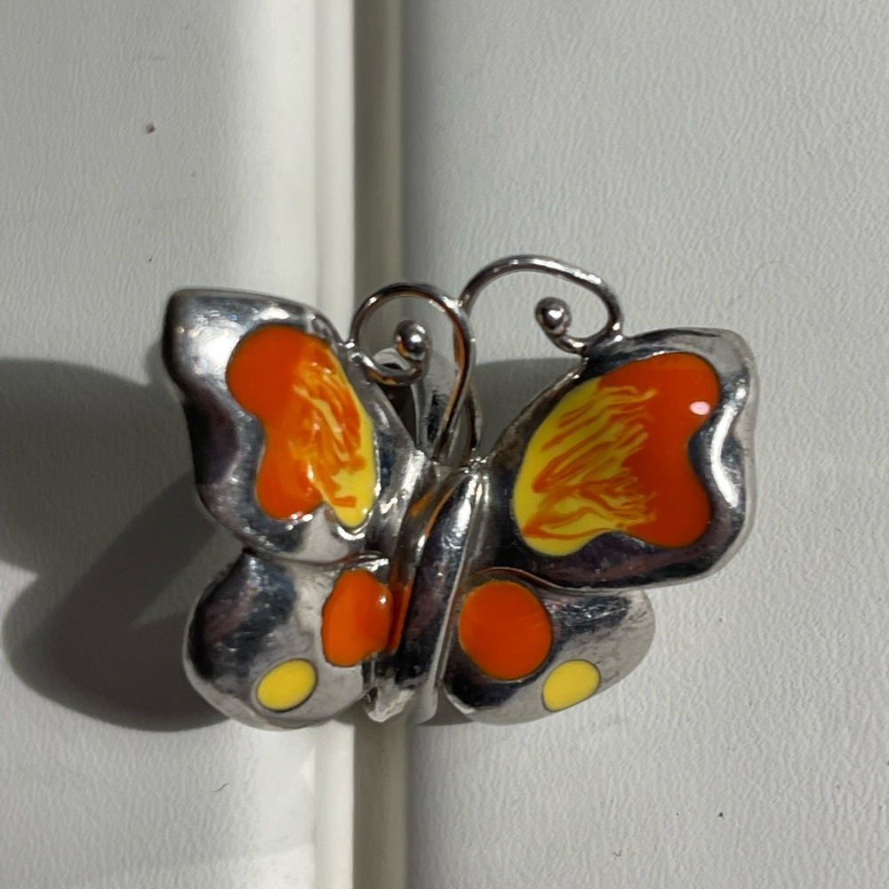 Sterling Silver Enameled Butterfly Shaped Ring- 925-Size 7